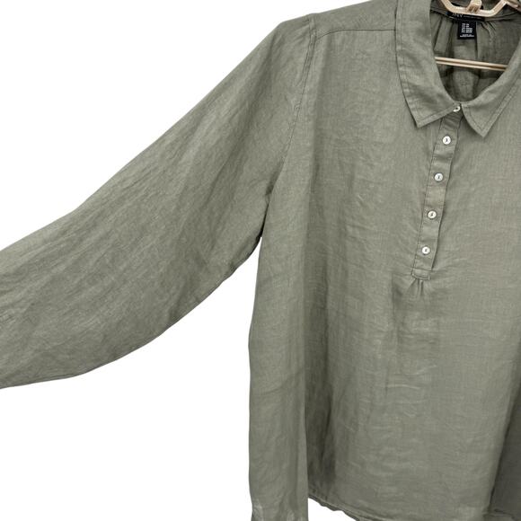 JNY Jones New York 100% Linen Tunic Popover Blouse Top Moss Green Size 2X - Picture 3 of 5